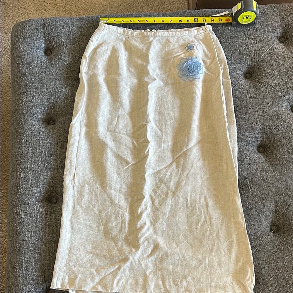 Elegant Cream Skirt with Blue Floral Detail